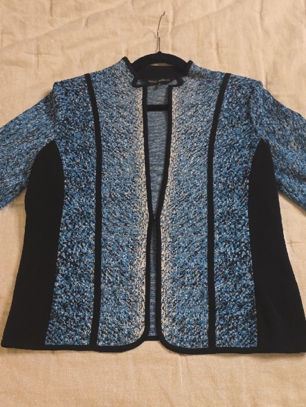 Ming Wang Blue Black Open-Front Knit Cardigan Size S
